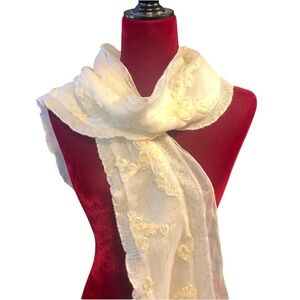 Coldwater creek cream knit with lace embroidered scarf